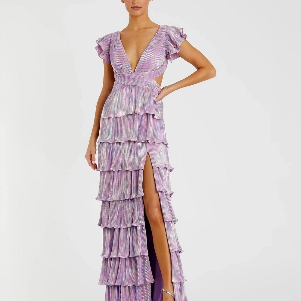 Lavender Metallic Tiered Ruffle Maxi Dress